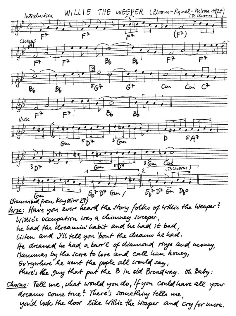 willie the weeper free jazz leadsheet - Courtesy of the Jungle Jazz Band
